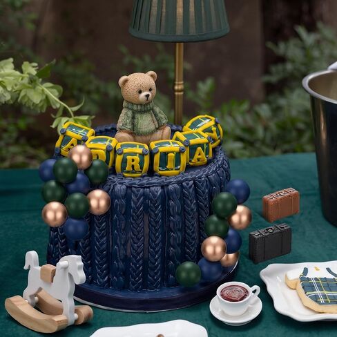 Novabright 22 Pcs Luxury Equestrian Bear Cake Topper Decoration Vintage Green and Blue Baby Shower Cake Decor for Baby Girl Shower Birthday Gender Reveal Party Supplies in Saudi Arabia
