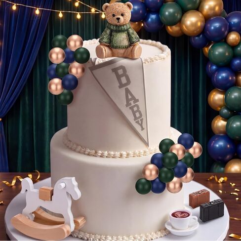 Novabright 22 Pcs Luxury Equestrian Bear Cake Topper Decoration Vintage Green and Blue Baby Shower Cake Decor for Baby Girl Shower Birthday Gender Reveal Party Supplies in Saudi Arabia