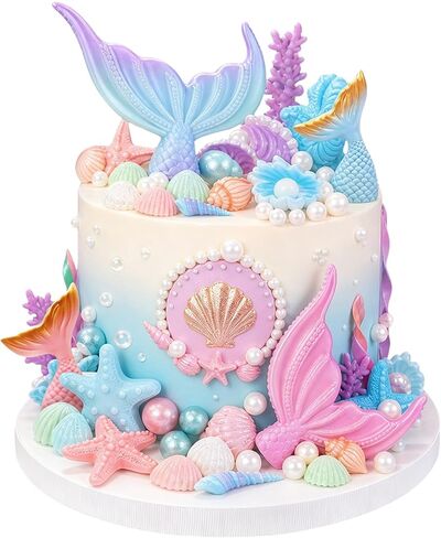 52Pcs Mermaid Tail Cake Topper Mermaid Tail Cake Decorations for Under The Sea Mermaid Birthday Party Supplies in Saudi Arabia