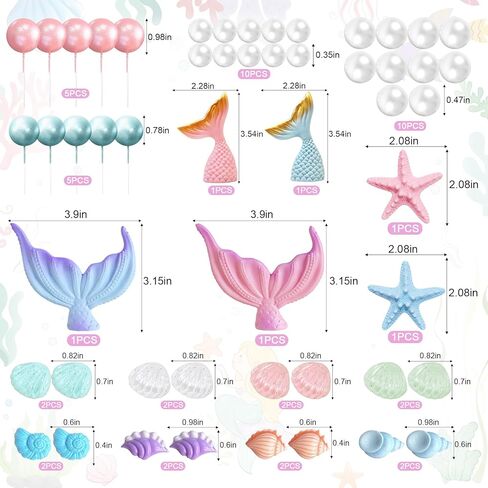 52Pcs Mermaid Tail Cake Topper Mermaid Tail Cake Decorations for Under The Sea Mermaid Birthday Party Supplies in Saudi Arabia