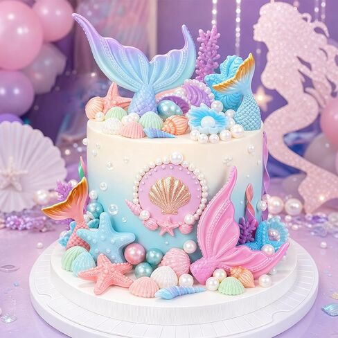 52Pcs Mermaid Tail Cake Topper Mermaid Tail Cake Decorations for Under The Sea Mermaid Birthday Party Supplies in Saudi Arabia