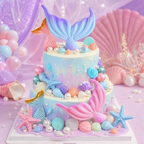 52Pcs Mermaid Tail Cake Topper Mermaid Tail Cake Decorations for Under The Sea Mermaid Birthday Party Supplies in Saudi Arabia