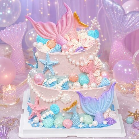 52Pcs Mermaid Tail Cake Topper Mermaid Tail Cake Decorations for Under The Sea Mermaid Birthday Party Supplies in Saudi Arabia