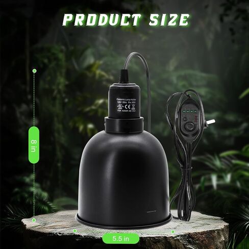 Reptile Light Fixture with Dimming Switch and Timer, 5.5 Inch Deep Dome Reptile Heat Lamp Fixture, Reptile Lamp Fixture Cap for UVB Bulb Basking Heat Bulb for Reptile Glass Terrariums, 1PCS in Saudi Arabia