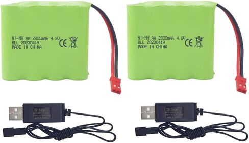 حزمة بطارية Sea Jump 2PCS AA 4.8V 2800mah RC مع قابس JST-2P وكابل شحن USB مناسب للألعاب الكهربائية RC والحفارات والشاحنات والمركبات الهندسية وبطاريات شحن مركبات RC in Kuwait