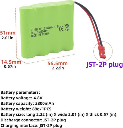حزمة بطارية Sea Jump 2PCS AA 4.8V 2800mah RC مع قابس JST-2P وكابل شحن USB مناسب للألعاب الكهربائية RC والحفارات والشاحنات والمركبات الهندسية وبطاريات شحن مركبات RC in Kuwait