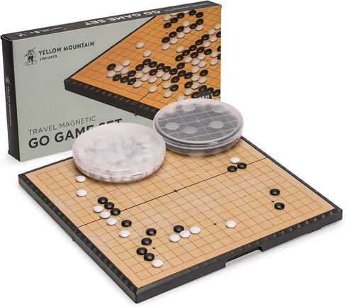 Yellow Mountain Imports Large Magnetic 19x19 Go Game Set Board (14.6-Inch) with Single Convex Stones - Folding, Portable, and Travel Ready Set in Saudi Arabia