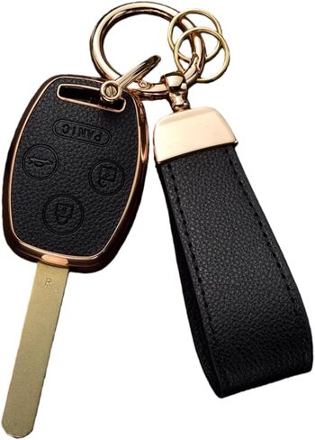 Key Fob Cover for Honda, Upper Leather + Soft TPU Key Cover Case Shell for Accord 2003-2012 Civic EX 2006-2013 Pilot 2009-2015 CR-V 2005-2006,3 Buttons Smart Key in Kuwait