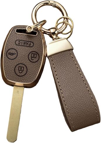 Key Fob Cover for Honda, Upper Leather + Soft TPU Key Cover Case Shell for Accord 2003-2012 Civic EX 2006-2013 Pilot 2009-2015 CR-V 2005-2006,3 Buttons Smart Key in Kuwait