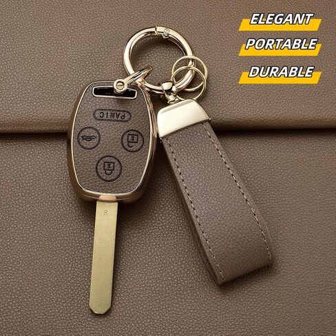 Key Fob Cover for Honda, Upper Leather + Soft TPU Key Cover Case Shell for Accord 2003-2012 Civic EX 2006-2013 Pilot 2009-2015 CR-V 2005-2006,3 Buttons Smart Key in Kuwait