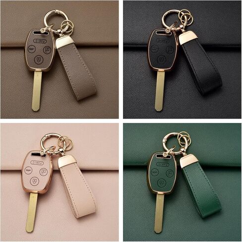 Key Fob Cover for Honda, Upper Leather + Soft TPU Key Cover Case Shell for Accord 2003-2012 Civic EX 2006-2013 Pilot 2009-2015 CR-V 2005-2006,3 Buttons Smart Key in Kuwait