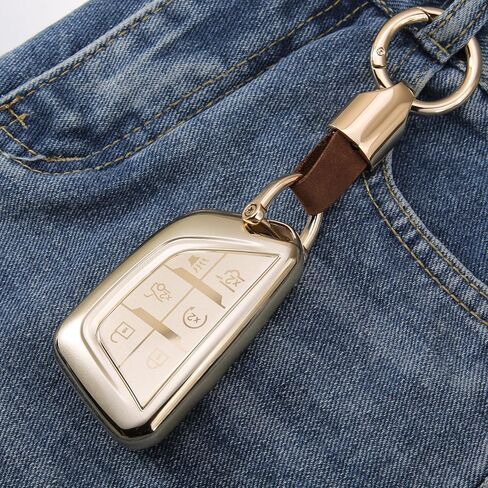 for Cadillac Key Fob Cover, 6-Button TPU Case with Keychain, Car Key Accessories Compatible with CT4 (2020-2022), CT5 (2020-2022), Escalade ESV (2021-2025), Lyriq (2023-2025) in Saudi Arabia