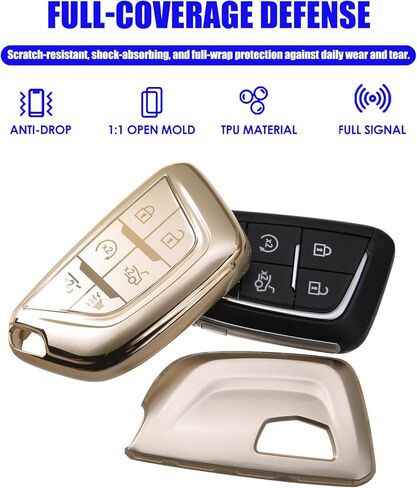 for Cadillac Key Fob Cover, 6-Button TPU Case with Keychain, Car Key Accessories Compatible with CT4 (2020-2022), CT5 (2020-2022), Escalade ESV (2021-2025), Lyriq (2023-2025) in Saudi Arabia