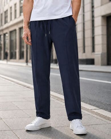 Men's Casual Sweatpants - Drawstring Elastic Waist with Pockets for Workout, Lounge, & Daily Wear in Saudi Arabia