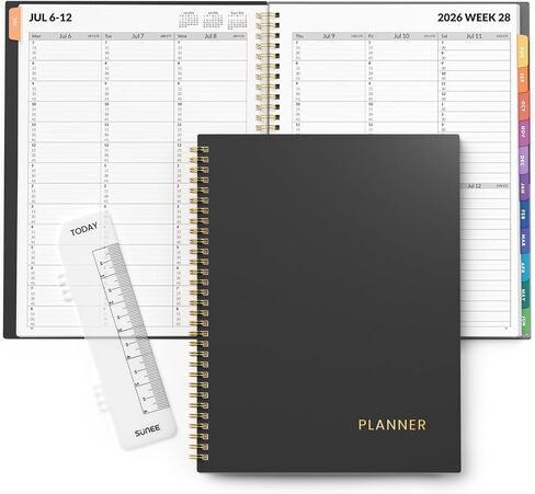 SUNEE 2026-2027 Appointment Book, Quarter-Hourly, Weekly & Monthly - from July 2026 to June 2027, 8.5"x11" Academic Planner, Flexible Cover, Note Pages, Bookmark, Spiral Binding, Black in Kuwait