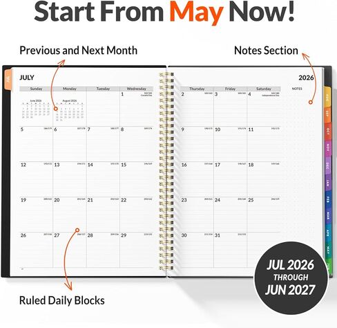 SUNEE 2026-2027 Appointment Book, Quarter-Hourly, Weekly & Monthly - from July 2026 to June 2027, 8.5"x11" Academic Planner, Flexible Cover, Note Pages, Bookmark, Spiral Binding, Black in Kuwait