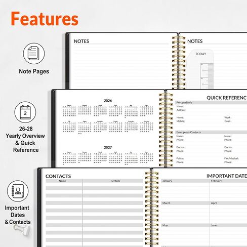 SUNEE 2026-2027 Appointment Book, Quarter-Hourly, Weekly & Monthly - from July 2026 to June 2027, 8.5"x11" Academic Planner, Flexible Cover, Note Pages, Bookmark, Spiral Binding, Black in Kuwait