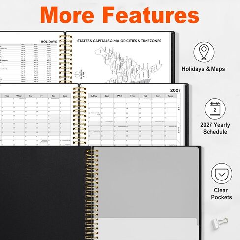 SUNEE 2026-2027 Appointment Book, Quarter-Hourly, Weekly & Monthly - from July 2026 to June 2027, 8.5"x11" Academic Planner, Flexible Cover, Note Pages, Bookmark, Spiral Binding, Black in Kuwait