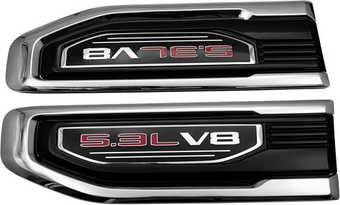 مجموعة زوج 5.3L V8 Fender Vent Emblem Badge Kit استبدال لـ 2019-2024 Sierra GM Fender 85160715 86532094 1500 (فضي أحمر) in Kuwait