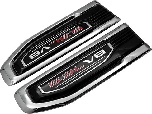 مجموعة زوج 5.3L V8 Fender Vent Emblem Badge Kit استبدال لـ 2019-2024 Sierra GM Fender 85160715 86532094 1500 (فضي أحمر) in Kuwait