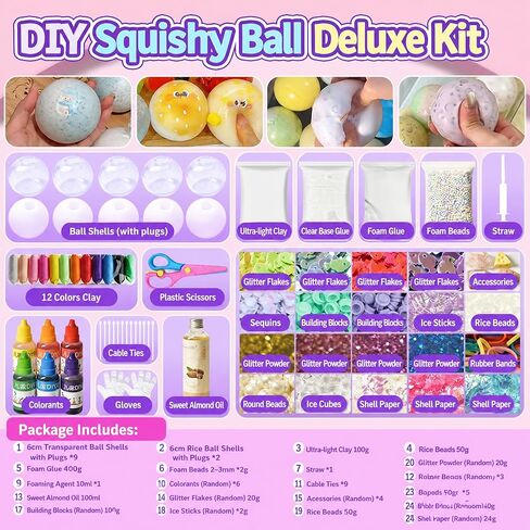 DIY Stress Ball Making Kit, Make Your Own Squishy Ball with Fillings and Tools, Sensory Craft Set for Stress Relief in Saudi Arabia