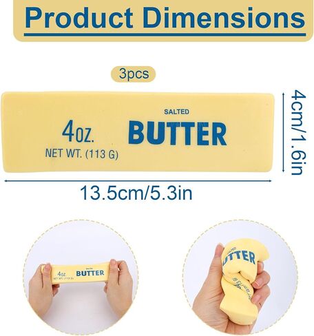 3pcs Butter Stick Squishy Toys, Ultra Soft Slow Rising Food Shaped Squeeze Fidget Toys for Anxiety Relaxation Perfect for Kids & Adults Party Favors & Birthday Gifts in Kuwait