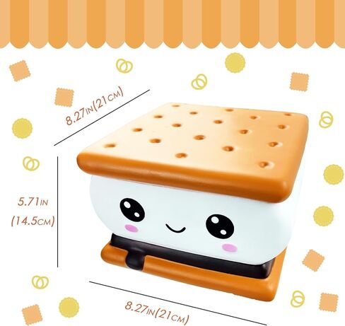 Jumbo S'Mores Squishies Toy 8.27 – Kawaii Slow Rising Squeeze Squishy Soft PU Foam Stress Relief Cookie Cake Toy Scented Smore Squishy for Kids & Adults Gift & Room Decor in Saudi Arabia