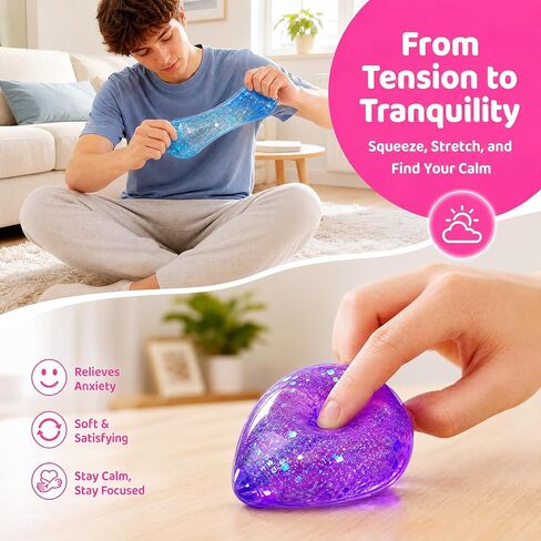 Squishy Drop Stress Toys for Kids & Adults, Purple Glitter Stress Sugar Ball, Slow Rising Sugar Squishy Balls, Sensory Fidget Toy for Anxiety Relief, Party Favors and Classroom Prizes in Saudi Arabia