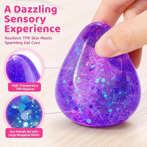 Squishy Drop Stress Toys for Kids & Adults, Purple Glitter Stress Sugar Ball, Slow Rising Sugar Squishy Balls, Sensory Fidget Toy for Anxiety Relief, Party Favors and Classroom Prizes in Saudi Arabia