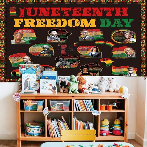مجموعة تزيين الفصل الدراسي للوحة نشرة Juneteenth، قطع يوم الحرية السعيد لشهر Juneteenth، لوحة نشرة يوم الاستقلال، 19 يونيو، مدرسة الفصل الدراسي الأفريقية الأمريكية، لوازم الاحتفال بالمهرجان الأمريكي الأفريقي in Kuwait