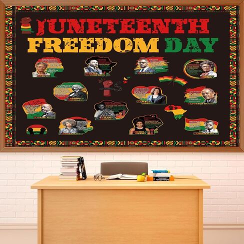 مجموعة تزيين الفصل الدراسي للوحة نشرة Juneteenth، قطع يوم الحرية السعيد لشهر Juneteenth، لوحة نشرة يوم الاستقلال، 19 يونيو، مدرسة الفصل الدراسي الأفريقية الأمريكية، لوازم الاحتفال بالمهرجان الأمريكي الأفريقي in Kuwait