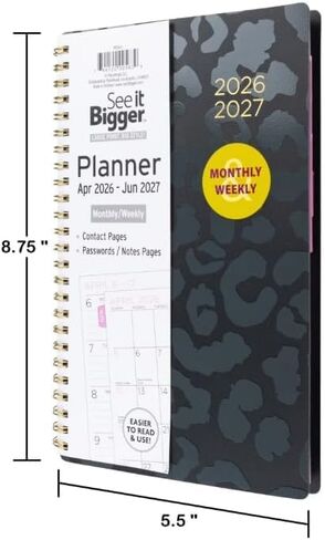 PlanAhead See It Bigger April 2024 - June 2025 Academic Monthly/Weekly Planner,8.75" x 5.5" x 0.5'' / Medium Size and 6 in 1 Multicolor Ballpoint Colorful Ink Pen. (Black) in Saudi Arabia