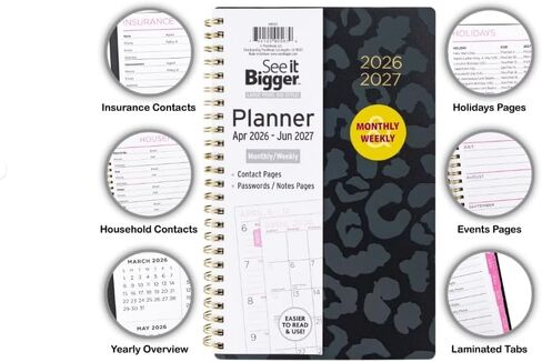PlanAhead See It Bigger April 2024 - June 2025 Academic Monthly/Weekly Planner,8.75" x 5.5" x 0.5'' / Medium Size and 6 in 1 Multicolor Ballpoint Colorful Ink Pen. (Black) in Saudi Arabia