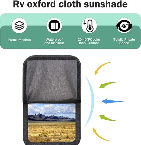 2 PCS RV Door Window Shade Covers, Blackout Sunproof Privacy Window Curtain, Thermal Insulation Sun Shade Cover, Hook and Loop Fastener Accessory for Trailer RV Camper (Black) in Saudi Arabia