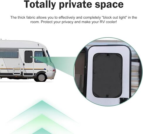 2 PCS RV Door Window Shade Covers, Blackout Sunproof Privacy Window Curtain, Thermal Insulation Sun Shade Cover, Hook and Loop Fastener Accessory for Trailer RV Camper (Black) in Saudi Arabia