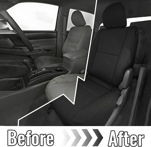 أغطية مقاعد أمامية شديدة التحمل مقاومة للماء لسيارة Toyota Tacoma 2005-2015 Crew Cab مع عدم وجود مقعد للركاب قابل للطي، نسيج مركب سميك ومبطن بالإسفنج - أسود in Kuwait