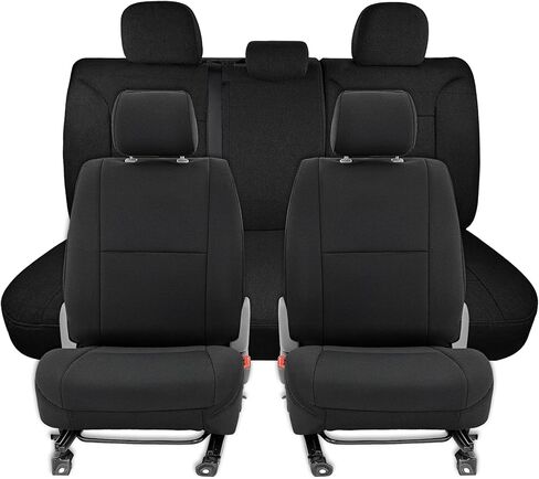 أغطية مقاعد أمامية شديدة التحمل مقاومة للماء لسيارة Toyota Tacoma 2005-2015 Crew Cab مع عدم وجود مقعد للركاب قابل للطي، نسيج مركب سميك ومبطن بالإسفنج - أسود in Kuwait