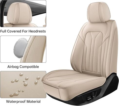 Car Seat Covers Full Set,5 Seat Leather Seat Covers for Cars,Beige Front Seats and Back Seat Cover,Waterproof Car Seat Cushion Protectors,Universal Fit for Most Cars SUV Trucks in Kuwait