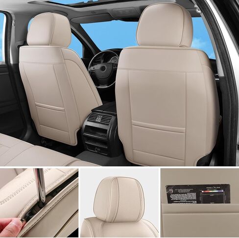 Car Seat Covers Full Set,5 Seat Leather Seat Covers for Cars,Beige Front Seats and Back Seat Cover,Waterproof Car Seat Cushion Protectors,Universal Fit for Most Cars SUV Trucks in Kuwait