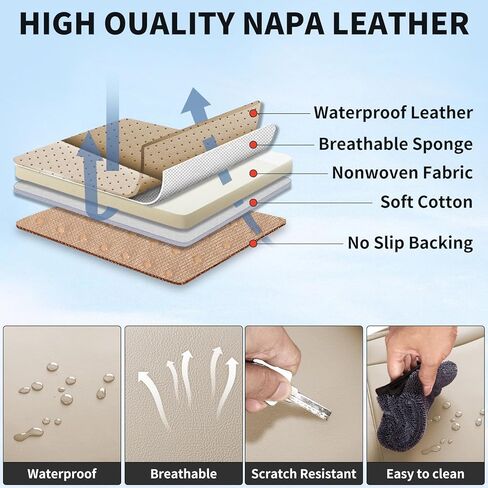 Car Seat Covers Full Set,5 Seat Leather Seat Covers for Cars,Beige Front Seats and Back Seat Cover,Waterproof Car Seat Cushion Protectors,Universal Fit for Most Cars SUV Trucks in Kuwait