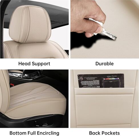 Car Seat Covers Full Set,5 Seat Leather Seat Covers for Cars,Beige Front Seats and Back Seat Cover,Waterproof Car Seat Cushion Protectors,Universal Fit for Most Cars SUV Trucks in Kuwait