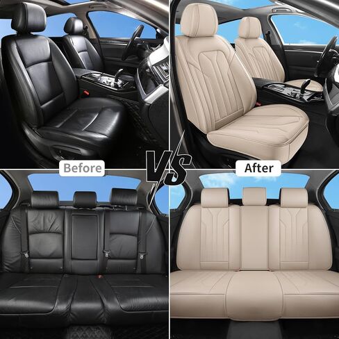 Car Seat Covers Full Set,5 Seat Leather Seat Covers for Cars,Beige Front Seats and Back Seat Cover,Waterproof Car Seat Cushion Protectors,Universal Fit for Most Cars SUV Trucks in Kuwait