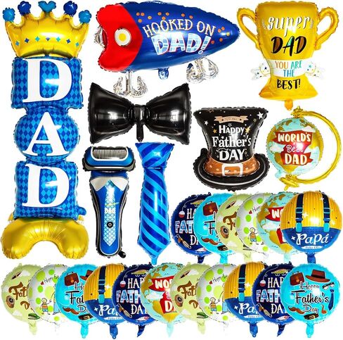 26 Pcs Fathers Day Balloons, Happy Father's Day Foil Mylar Balloon for Dad Party Birthday Decorations in Saudi Arabia