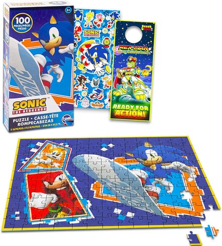 Sonic the Hedgehog Puzzle for Kids Set - Bundle with 100 Pc Jigsaw, Stickers, More | Sonic Puzzles for Boys, Girls, Kids Ages 4-8 in Kuwait