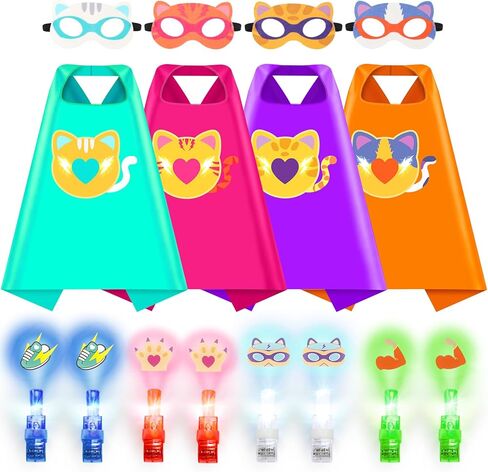 Oisacirg 4 Pack Kitties Capes for Kids, Kitties Costume with Superhero Capes Masks Dress Up Set for Cosplay Party Birthday Halloween Gifts Toys for Boys Girls Kids Toddler 3 4 5 6 7+ in Saudi Arabia