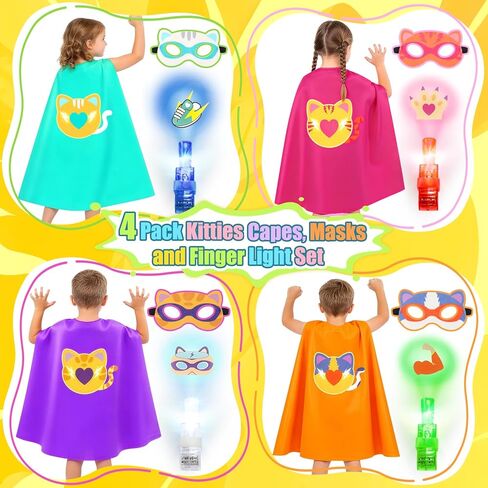 Oisacirg 4 Pack Kitties Capes for Kids, Kitties Costume with Superhero Capes Masks Dress Up Set for Cosplay Party Birthday Halloween Gifts Toys for Boys Girls Kids Toddler 3 4 5 6 7+ in Saudi Arabia