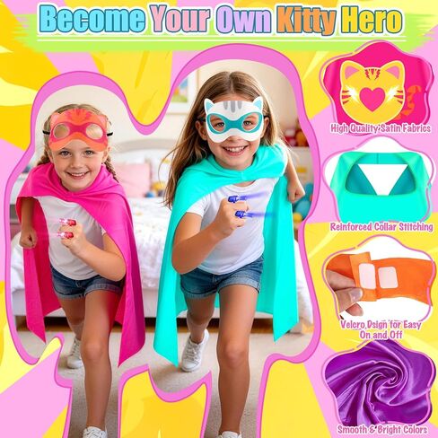 Oisacirg 4 Pack Kitties Capes for Kids, Kitties Costume with Superhero Capes Masks Dress Up Set for Cosplay Party Birthday Halloween Gifts Toys for Boys Girls Kids Toddler 3 4 5 6 7+ in Saudi Arabia