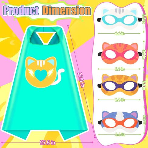 Oisacirg 4 Pack Kitties Capes for Kids, Kitties Costume with Superhero Capes Masks Dress Up Set for Cosplay Party Birthday Halloween Gifts Toys for Boys Girls Kids Toddler 3 4 5 6 7+ in Saudi Arabia