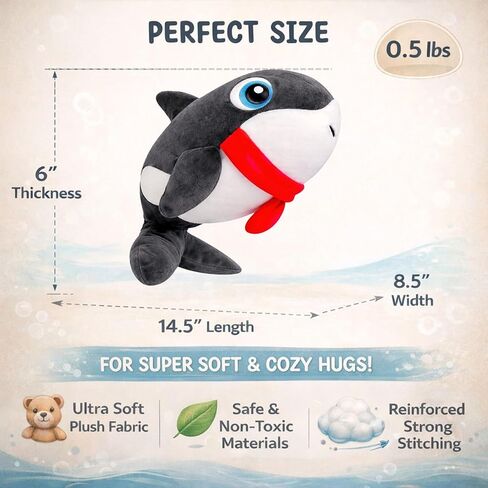 Cute Orca Stuffed Animal Plush – Super Soft & Huggable Killer Whale Toy, Realistic Ocean Animal Plush for Kids & Adults, 14.5 Inches in Kuwait