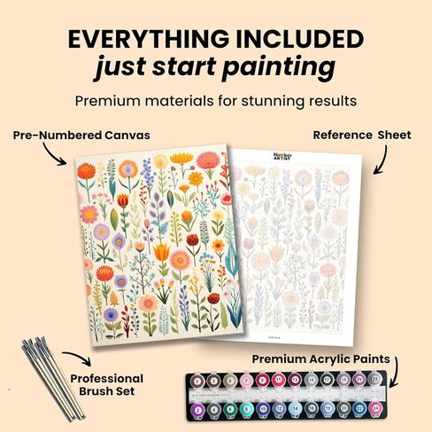 Number Artist Flower Collection Paint by Numbers Kit for Adults Beginner – DIY Acrylic Painting by Number on Canvas, Easy Number Painting Kits for Home Wall Decor 16x20in, with Frame in Saudi Arabia